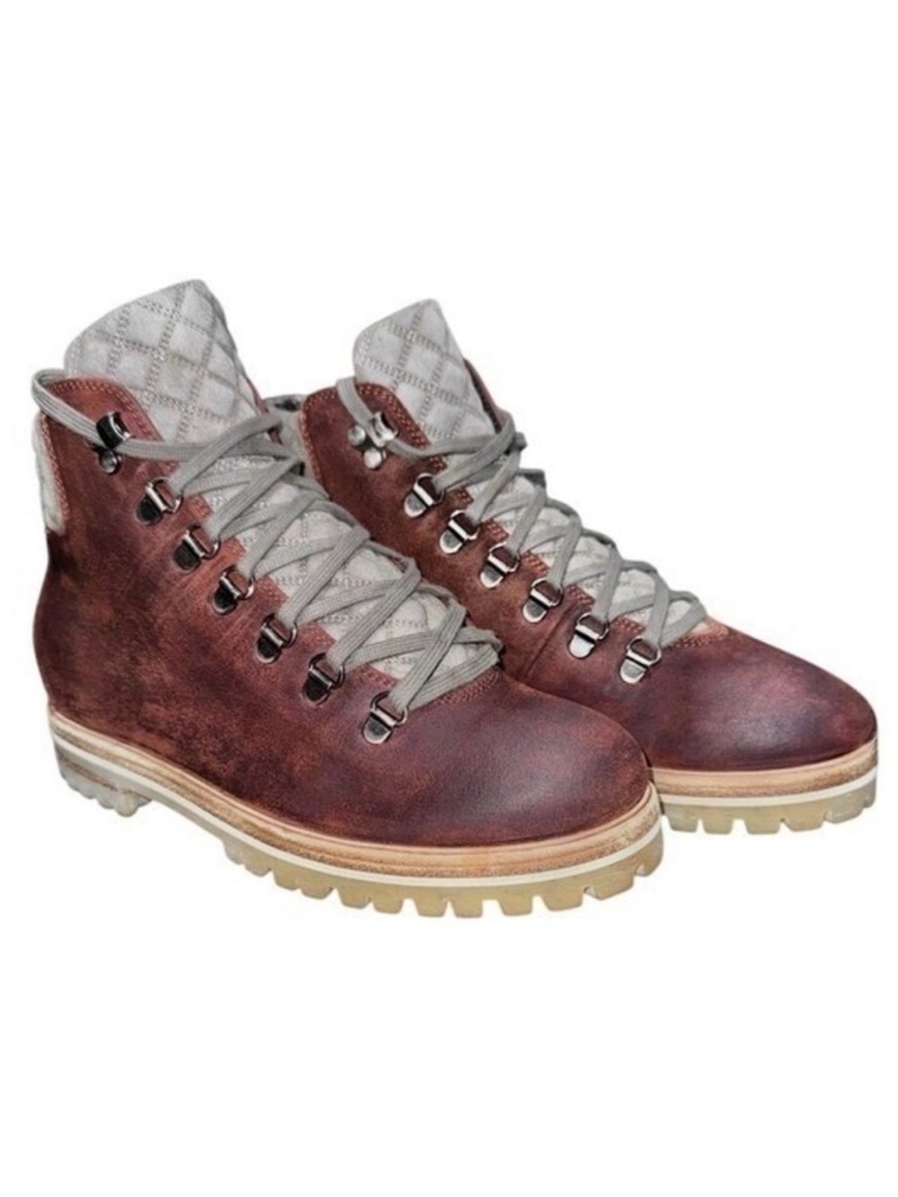 AGL Burgundy Nubuck Quilted Hiker Combat Boots Italy | EU 38 US 8
